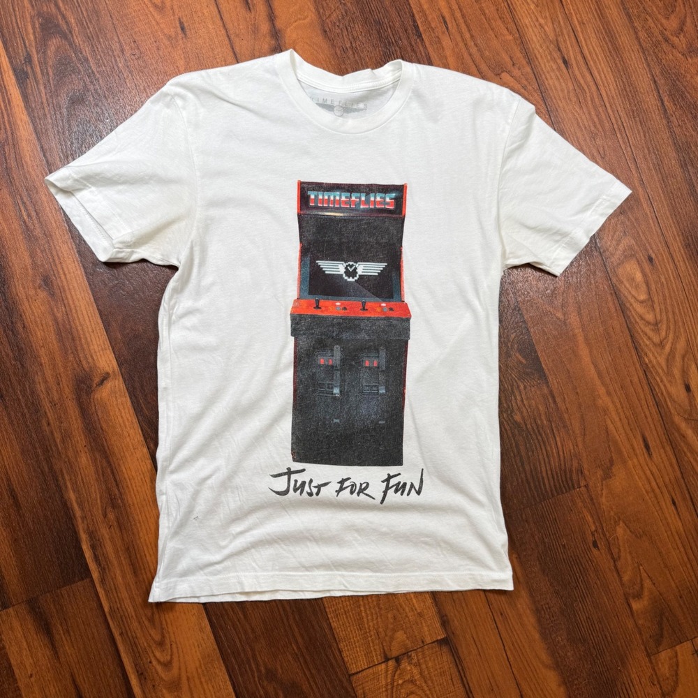 Timeflies Just For Fun 2015 Tour Graphic T-Shirt White Arcade Band Merch Small